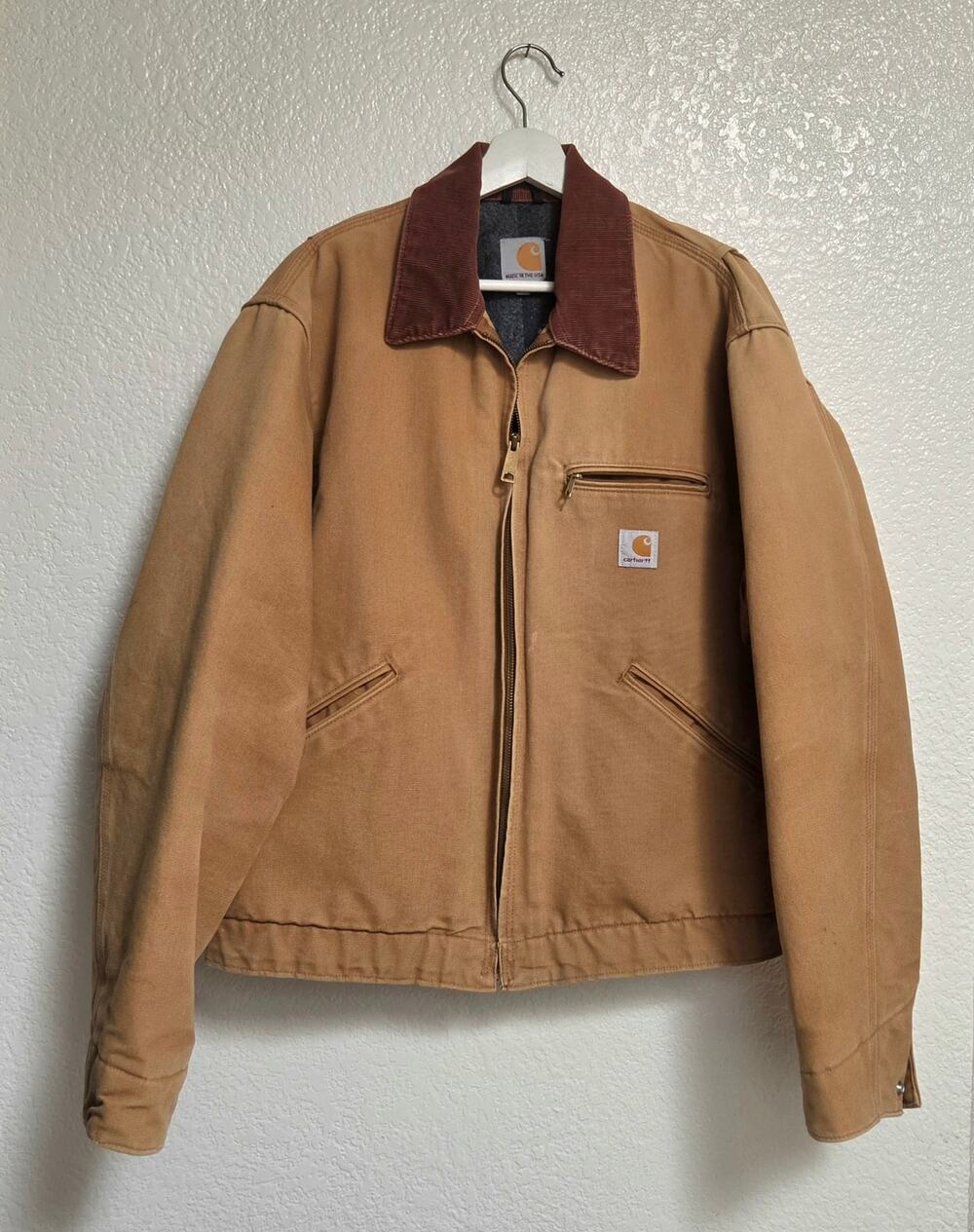 Carhartt Detroit J001 Tan Jacket Men’s Large Blanket Lined Canvas Made In USA